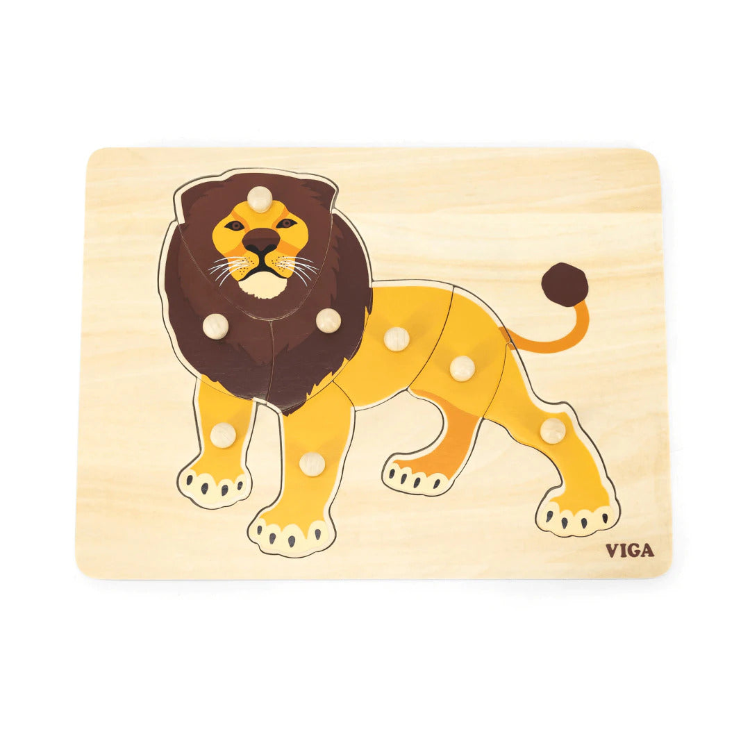 Viga - Wooden Montessori peg puzzle - Lion - Timbertime Toys