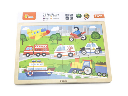 Viga - Wooden 24 piece Vehicle Puzzle