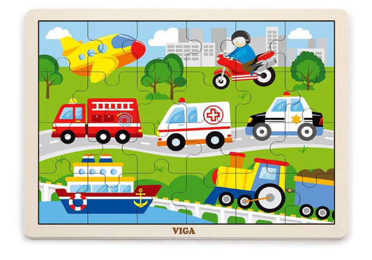 Viga - Wooden 24 piece Vehicle Puzzle