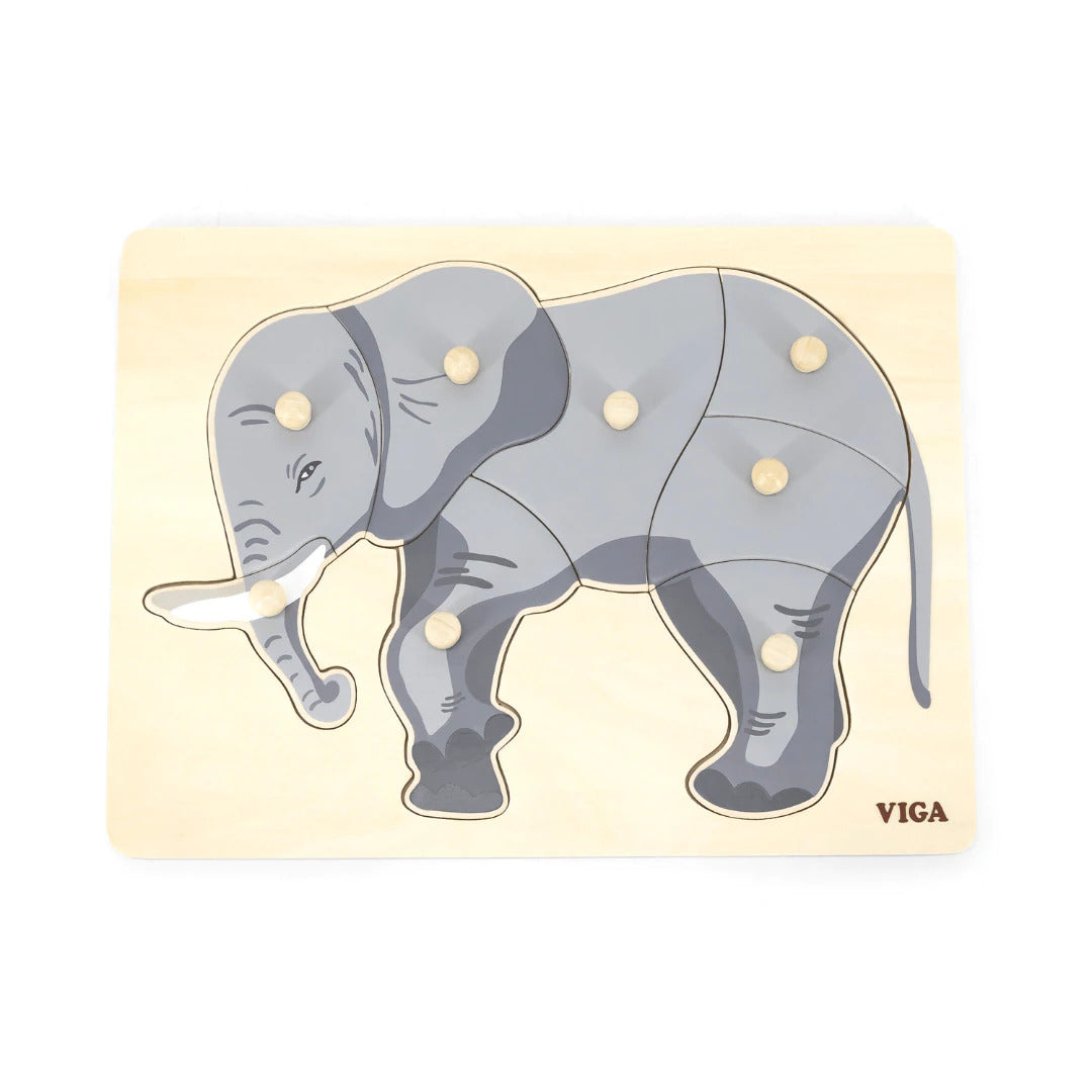 Viga - Wooden Montessori peg puzzle - Elephant - Timbertime Toys