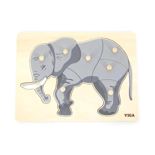 Viga - Wooden Montessori peg puzzle - Elephant - Timbertime Toys