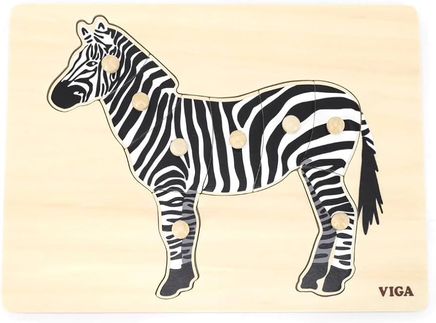 Viga - Wooden Montessori peg puzzle - Zebra - Timbertime Toys