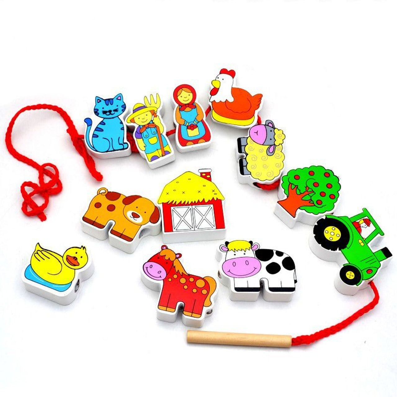 Viga - Wooden Lacing Blocks Farm - Timbertime Toys